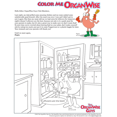 Benefits of Eating Leftovers Coloring Page - OrganWise Guys